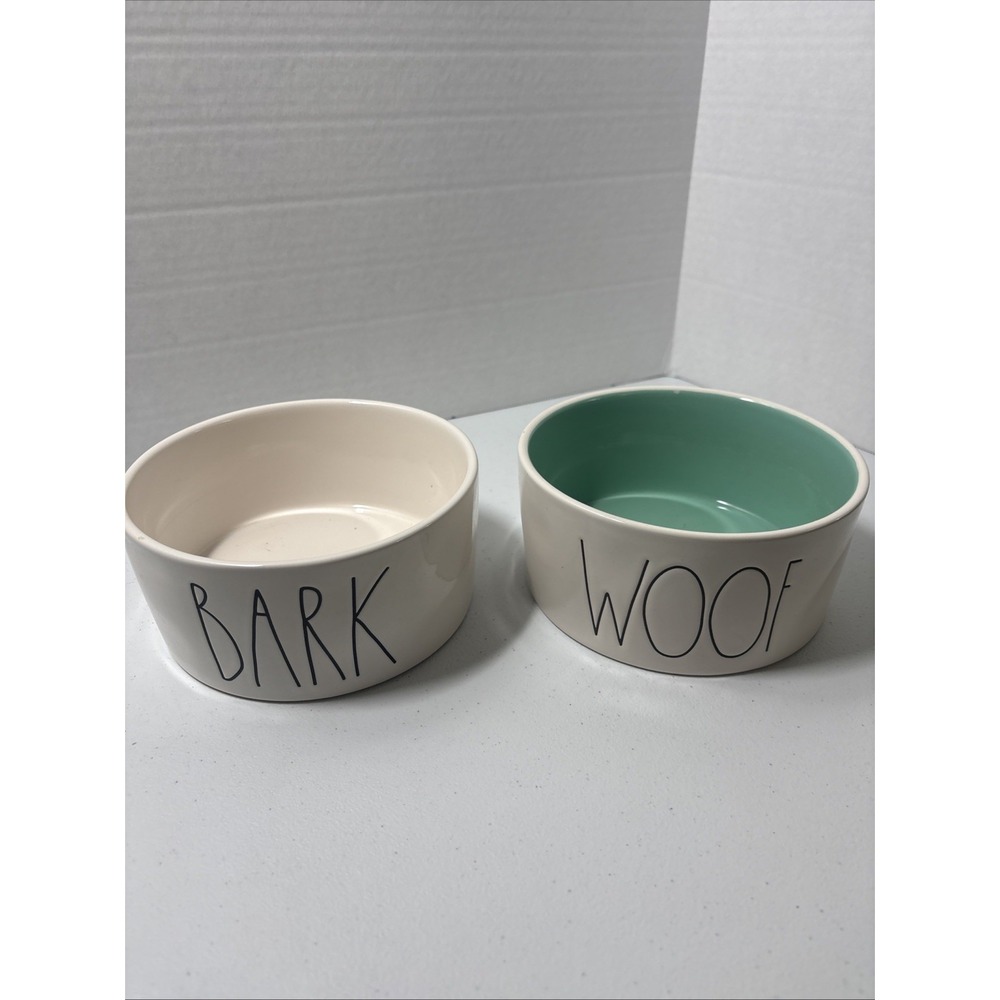 Rae Dunn Dog Bowls "Woof" And "Bark" 6" X 2.75"